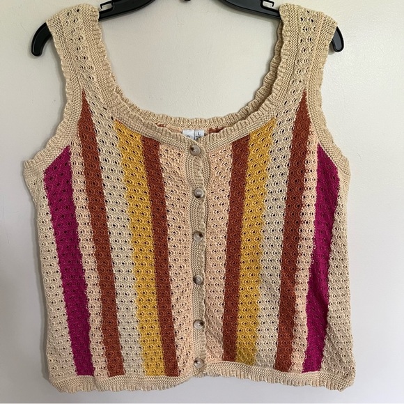 Women’s Grace+Karma Boho Anthropology Knit Crochet Top Size Large Button Front - Picture 1 of 9